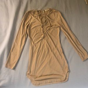 Cotton candy short faux suede beige dress